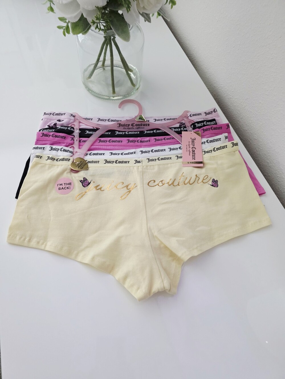 JUICY COUTURE💖 Brand New 5-Pack Cotton Spandex Tag Free Boyshorts SIZE XL